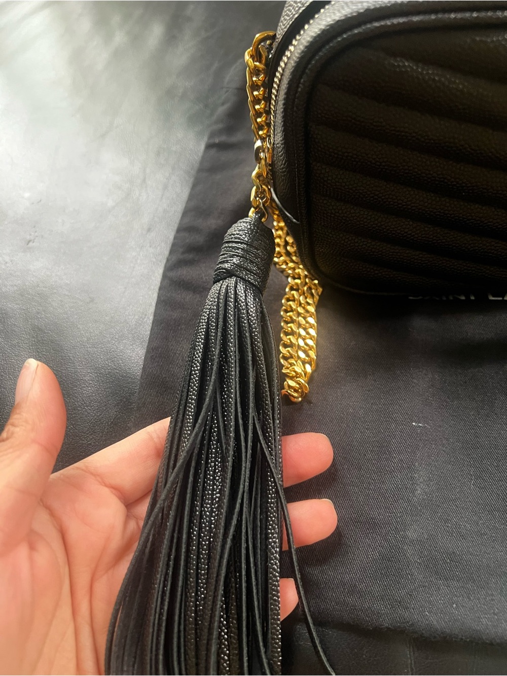 Saint Laurent Black Chevron Quilted Crossbody Camera Bag with Gold YSL Logo - Picture 5 of 15